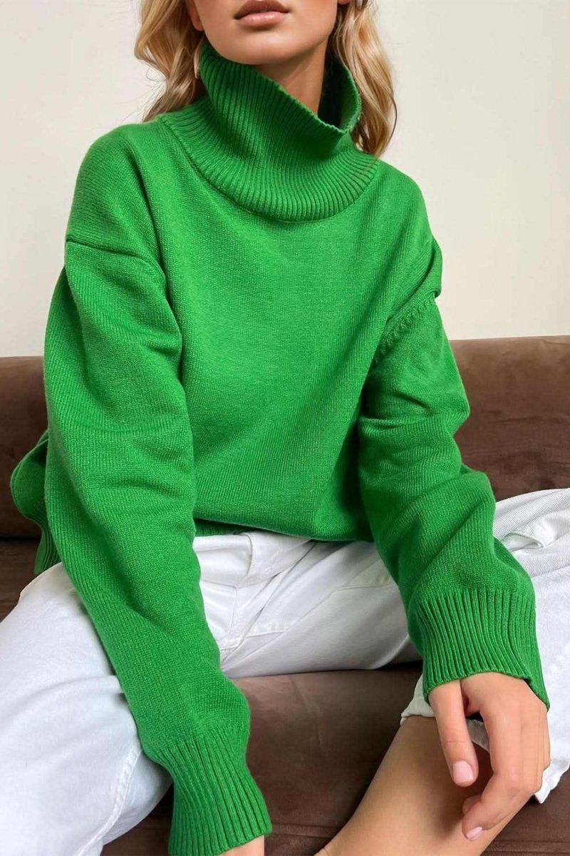 Basic Bae Turtleneck Dropped Shoulder Long Sleeve Sweater - Love Salve